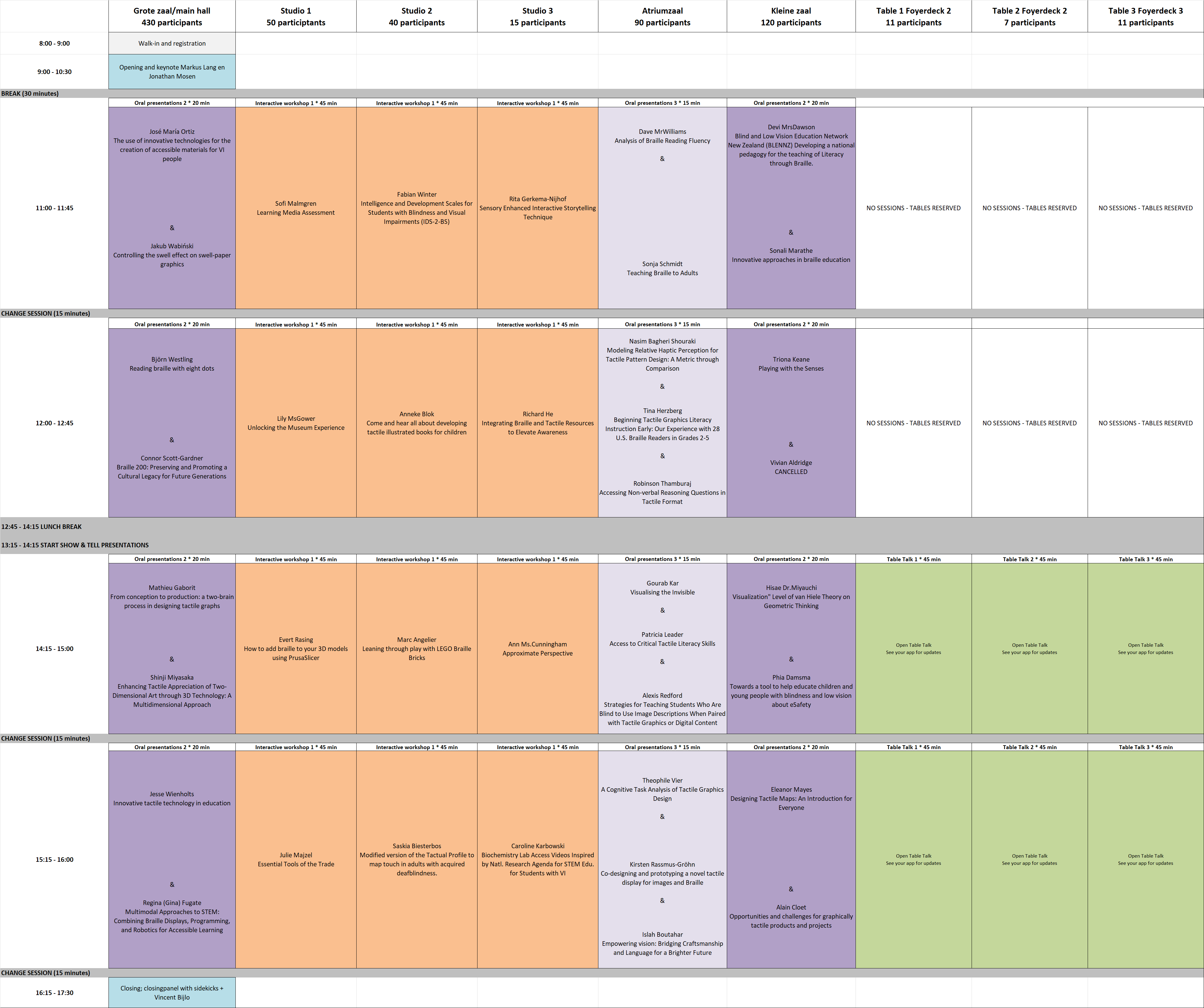 Timetable Wednesday 4 June
